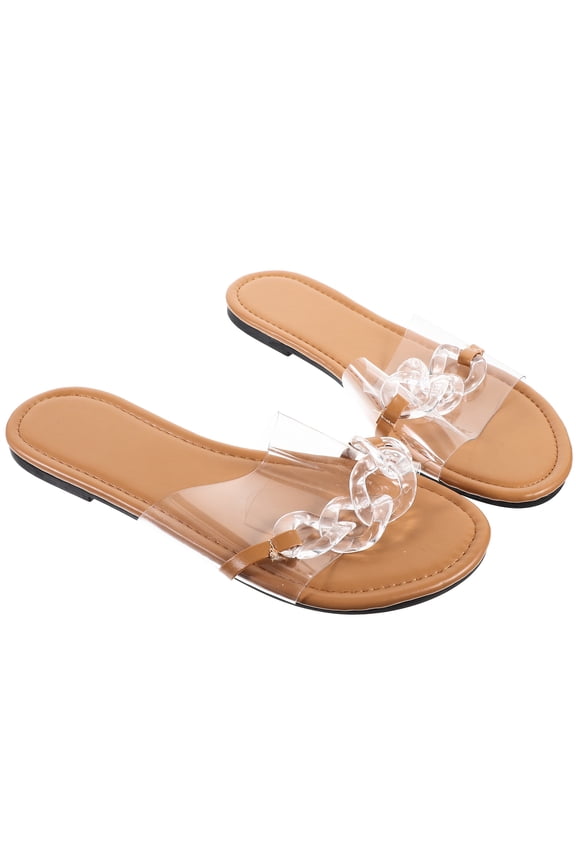 1 Pair Female Sandals with Flat Sole Synthetic Leather Rubber Material for Summer Comfortable Wear Casual