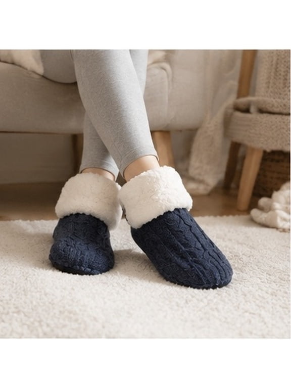 1Pair Womens Navy Plush Fuzzy Socks Indoor Warm Slipper Socks