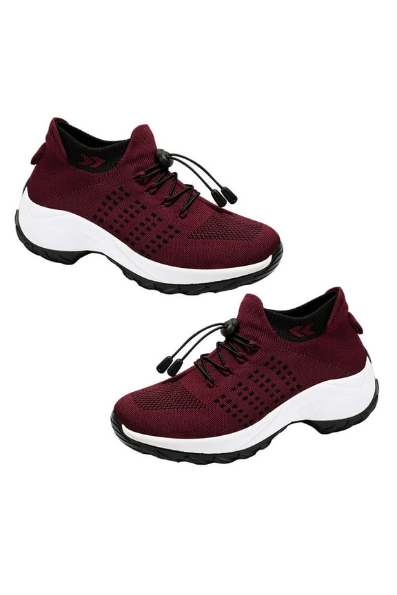 1 Pair Red Breathable Leisure Style Sports Shoes Mesh Cloth Pu Elastic Fly Weave for Women Spring Summer