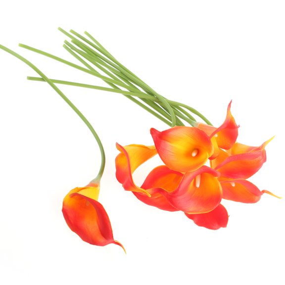 TAILTOSS 10Pcs Artificial Calla Lily Flowers Orange PU Real Touch Bridal Wedding Bouquets