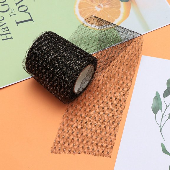 TAILTOSS 1Pack Black Dacron Polyester Decorative Ribbon Mesh for Crafting and present Wrapping 360x2.7x0.04in
