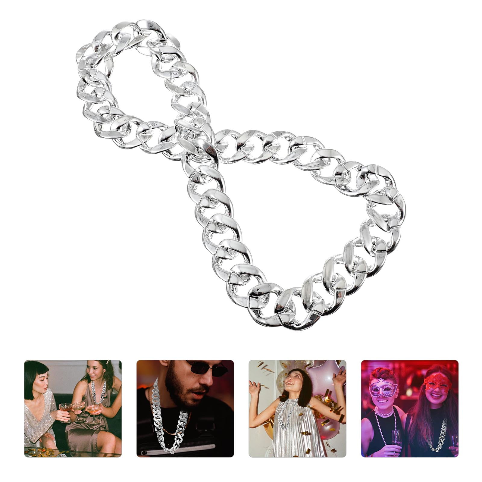 TAILTOSS 1Pack Hip Hop Necklace Exaggerated Design Silver Plastic CCB ...