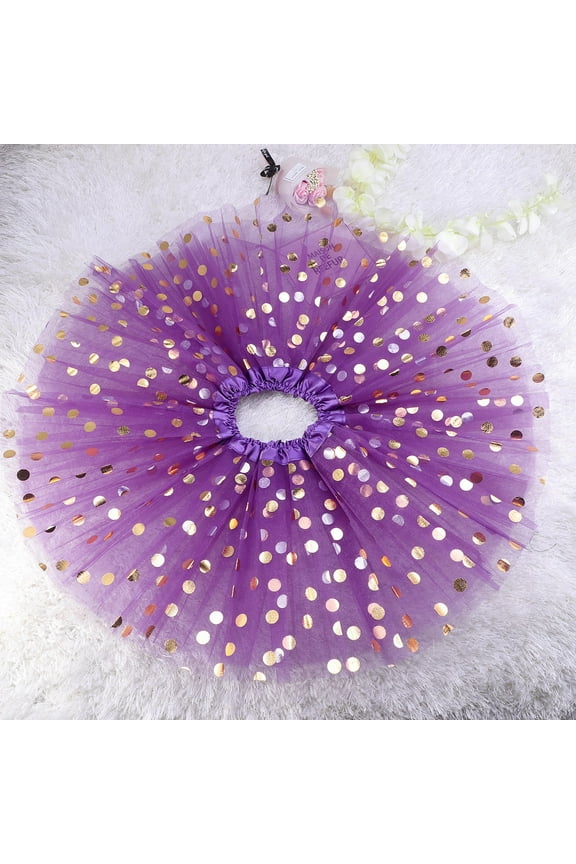 1Pack Purple Layered Puffed Tutu Skirt Polyester Satin Dance Dress-up for Girls 28In Length