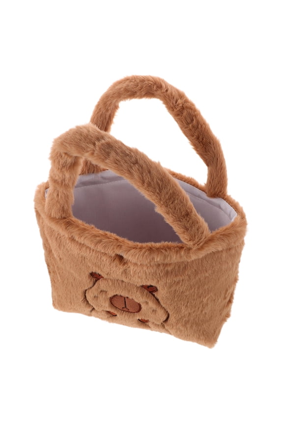 1Pcs Furry Tote Bag Plush Shoulder Bag Brown Fuzzy Fabric For Women