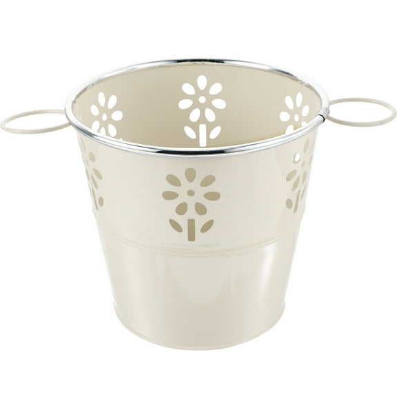 TAILTOSS 1Pcs Round Hollow Metal Pail Bucket in Beige Color Suitable for Balcony and Living Room 16.4X14.8X11.5in