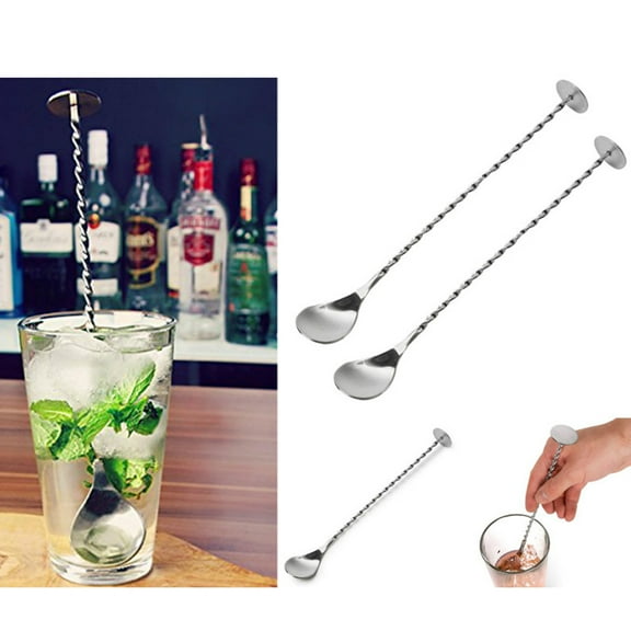 TAILTOSS 1Pcs Steel Bar Spoon For Drink Mixing 10.6 Inch Silver Round Thin Base Classy Design