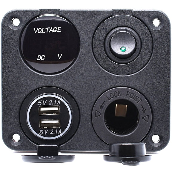 TAILTOSS 1Set Black Square Car Charging Port with Voltmeter for RV and Vehicle Use