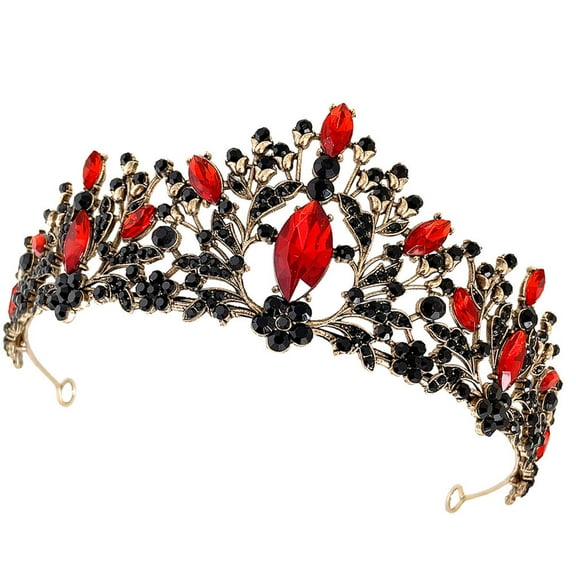 TAILTOSS 1Set Bridal Crown Rhinestone Crown for Bride Red Acrylic Zinc Alloy Wedding Hair Decoration 16X6.3In