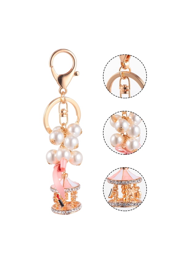 1Set Pink Keychain Decorations Merry-Go-Round Key Ring for Daily Use 4.3x1.2x0.9in