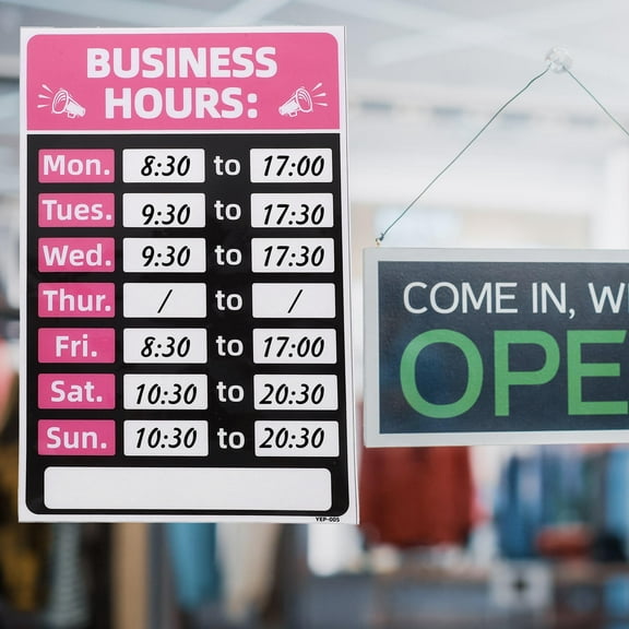 TAILTOSS 1Set Pink PVC Business Hours Sign for Shop Opening Times Simple Design 11.8x7.9in