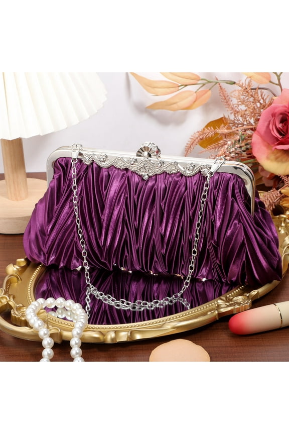1Set Purple Evening Clutch Bag Fabric Lining Cross Body Bag for Women Party Prom