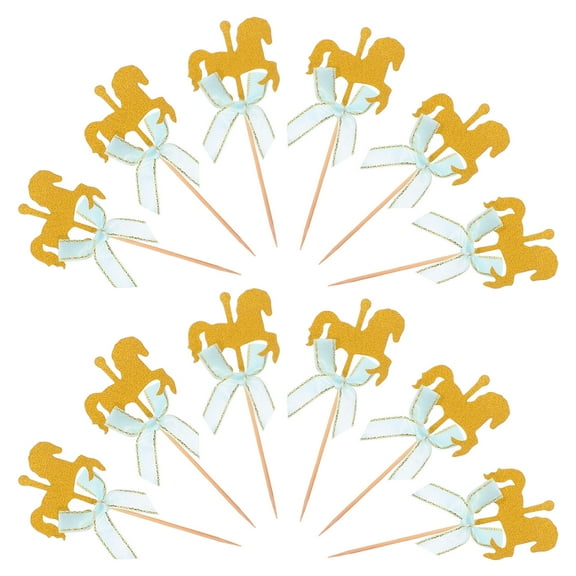 TAILTOSS 20 Pcs Blue Carousel Shape Cake Toppers for Birthday Parties and Festivals, Sand Paper Decoration