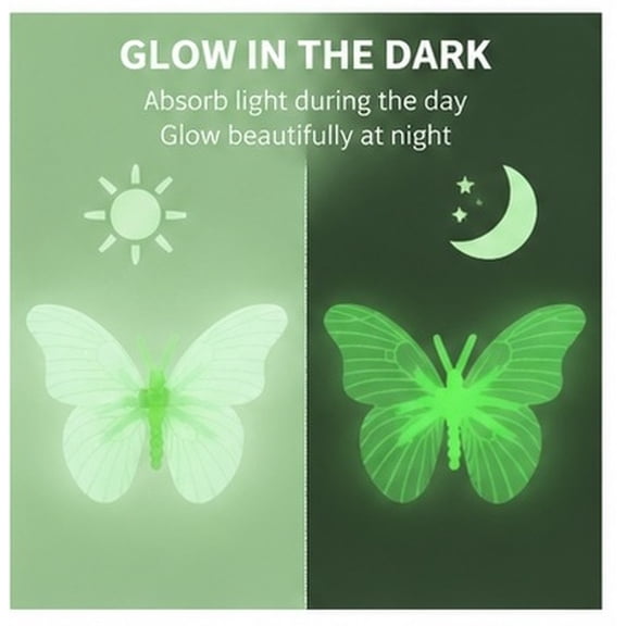 TAILTOSS 20Pcs Green Glowing Wall Sticker Butterfly Shape for Home Bedroom Decoration