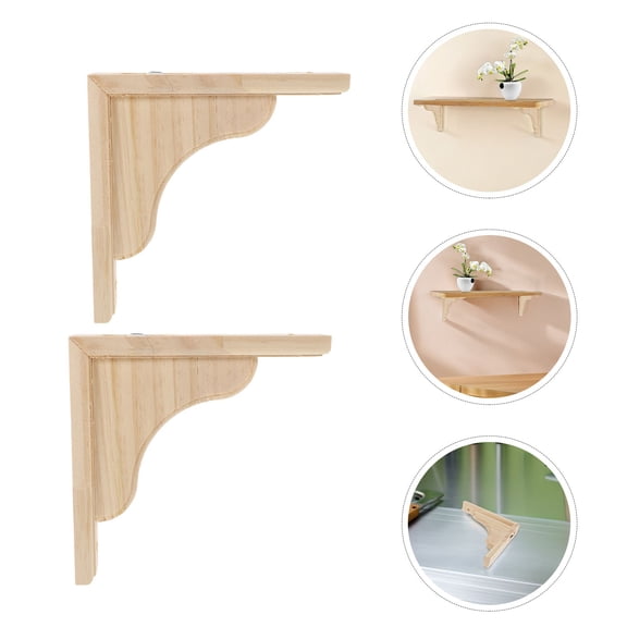TAILTOSS 2Pcs Beige Wood Triangle Shelf Brackets Space Saving Floating Wall Mount Hardware