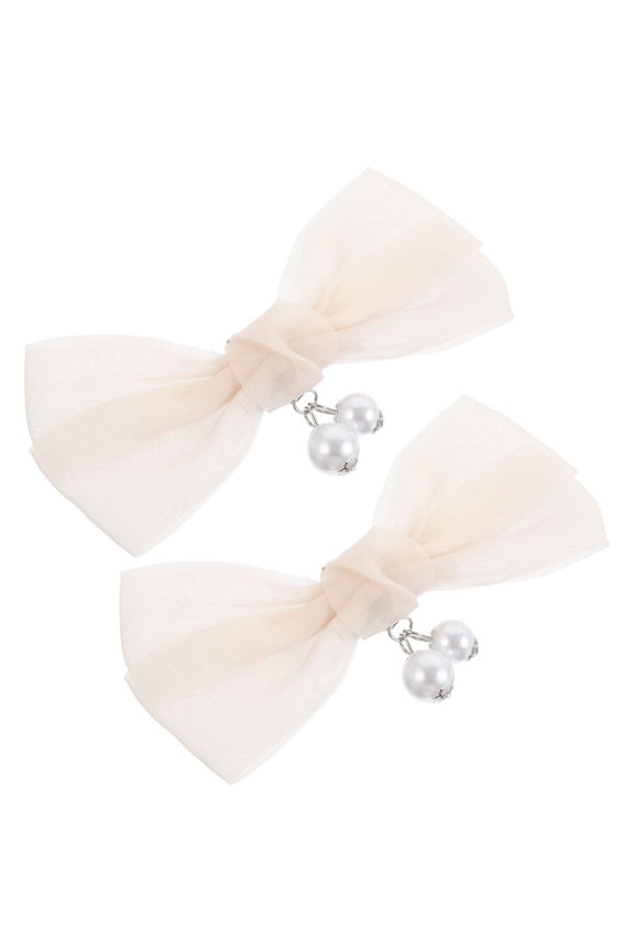 2Pcs Bow Decoration Shoecharms High Heels Shoe Flower Decoration Beige Fabric For Women
