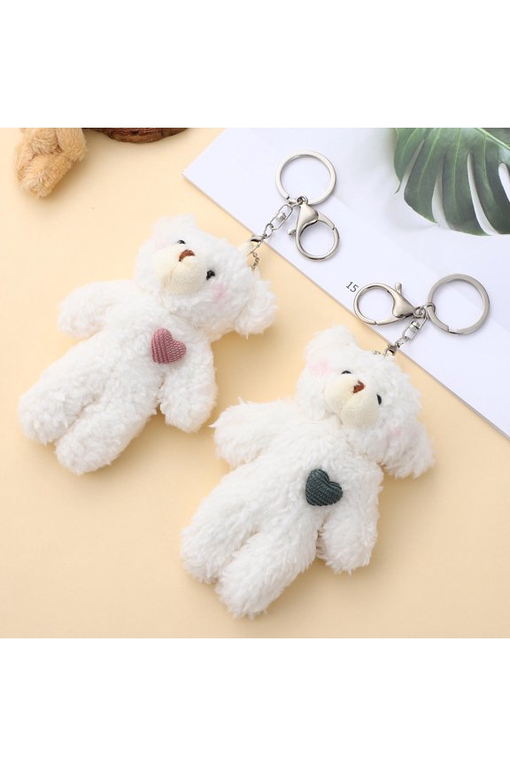 2Pcs Cartoon Stuffed Toy Keyring with Bear Pendant for Backpacks and Bags Cute Animal Keychain 5.1X3.7In