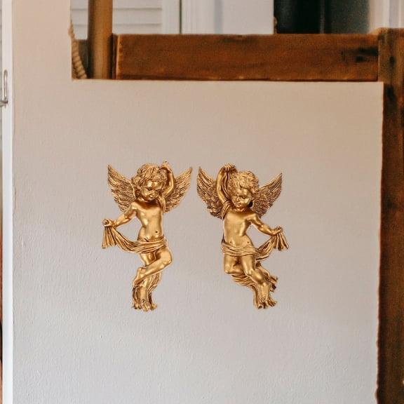TAILTOSS 2Pcs Elegant Resin Wall Hanging Sculpture Angel Shape for Home Decoration 11.8x3.1x1.6in