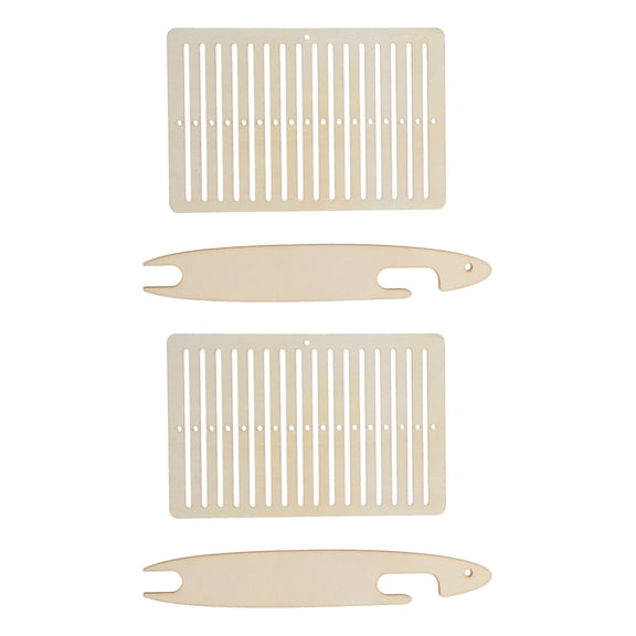 TAILTOSS 2Set Beige Wooden Hand Loom Kit with Shuttles for Creative Bracelet Weaving