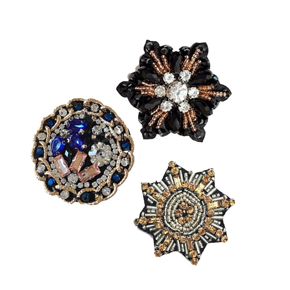 TAILTOSS 3Pcs Sewing Patches Assorted Color Bead Decorative Clothing Repair For Women Girls