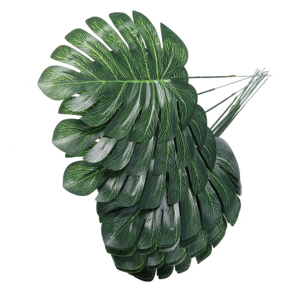 TAILTOSS 40 Pcs Small Artificial Plants Green Plastic Monstera Leaves for Living Room Dining Table