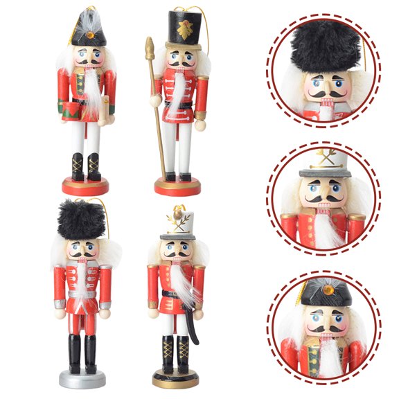 TAILTOSS 4Pcs Assorted Color Wooden Nutcracker Decorations for Christmas Tree and Home Holiday Decor