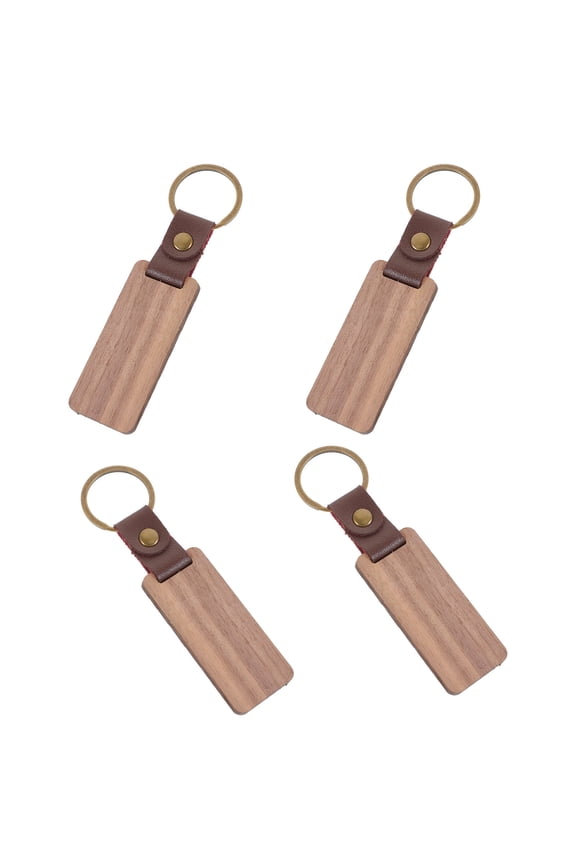 4Pcs Blank Keyrings for Craft Multi Color Rectangular Rustic Style Zinc Alloy Leather Walnut Wood Keychain