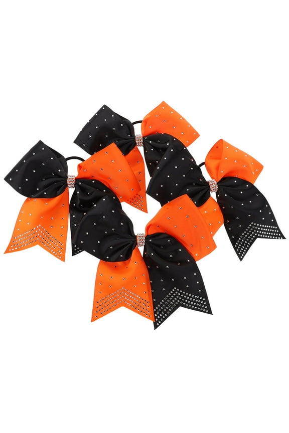 4Pcs Rhinestone Hair Bow Orange And Black Hair Bands For School Performances Cheerleading Style