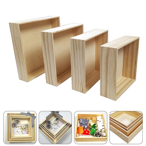 TAILTOSS 4 Pcs Small Pine Wood Storage Boxes, Khaki Wooden Organizer Crates for Office Desk, Bedroom, Home Decor and Craft Storage