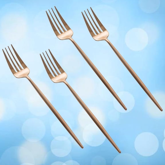 TAILTOSS 4Pcs Stainless Steel Serving Forks Rose Plated Gold Slim Handle for Fruit and Western Meals