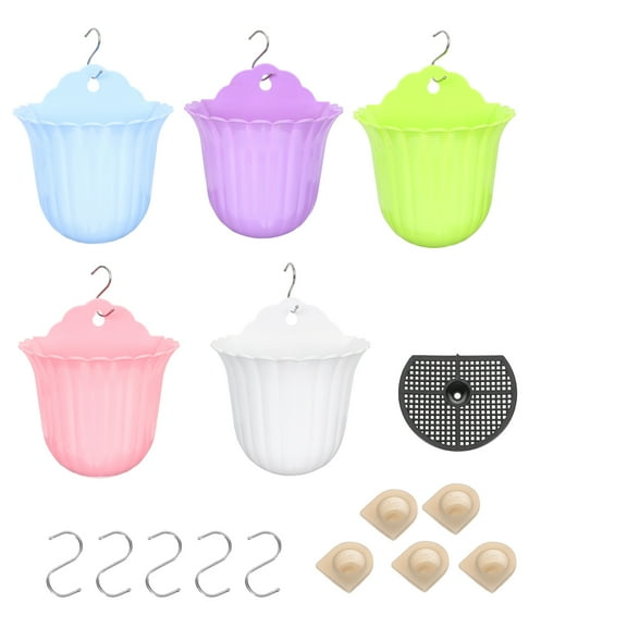 TAILTOSS 5Pcs Plastic Hanging Flowerpots Pink Wall Hanging Planter for Home Decor