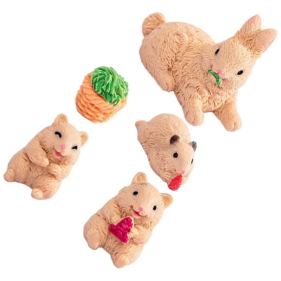 TAILTOSS 5Pcs Handmade Resin Craftsmanship Rabbit and Mouse Miniature Ornament for Outdoor Garden Miniature Sculpture