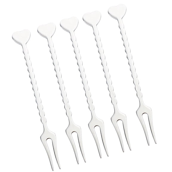 TAILTOSS 5Pcs Heart Shaped Fruit Forks Stainless Steel Silver For Dessert Server Fork