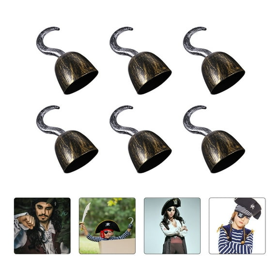 TAILTOSS 6Pcs Pirate Hooks Assorted Color Plastic Hook Shape Simulate Bronze for Halloween Costume Accessories
