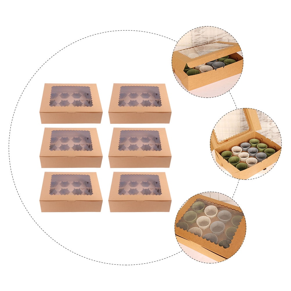 TAILTOSS 6Set Cupcake Containers Rectangular Paper Food-grade Cardboard ...