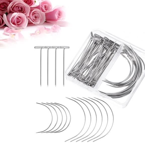 TAILTOSS 70Pcs Boxed Curved Pin Steel Wire Nickel Plating for Securing Wigs Handmade Crafting Knitting Modelling 11.8In