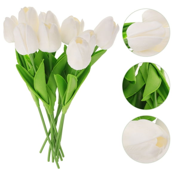TAILTOSS Faux Tulips Bouquet White Plastic 10Pcs Stage Decoration