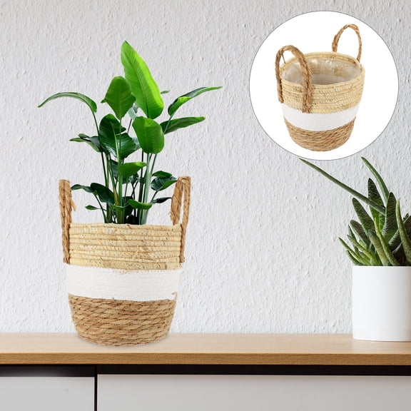TAILTOSS Beige Seagrass Woven Basket Planter for Storage Use Adds Stylish Touch to Home Decor