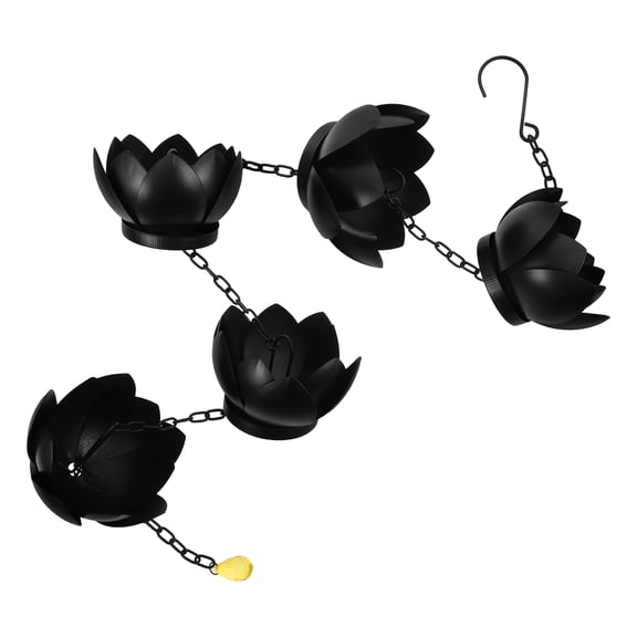 TAILTOSS Drainage Rain Chain Iron Petal Garden Decor for Gutter Replacement Black 1Set