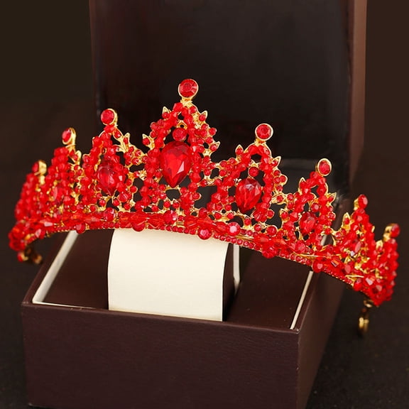 TAILTOSS Elegant Red Rhinestone Bridal Crown Crystal Tiara for Unique Decoration Events
