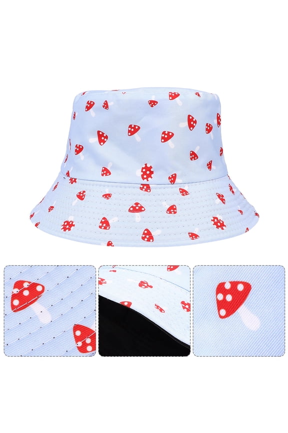 Mushroom Shape Bucket Hat Cotton Sun Protection 1Set for Spring Outdoor Activities Sky-blue
