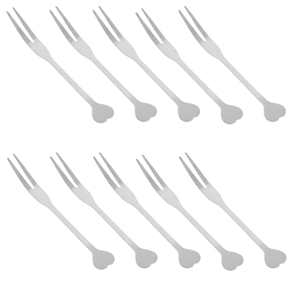 TAILTOSS New Year Fruit Forks 10Pcs Heart Shape Stainless Steel Silver