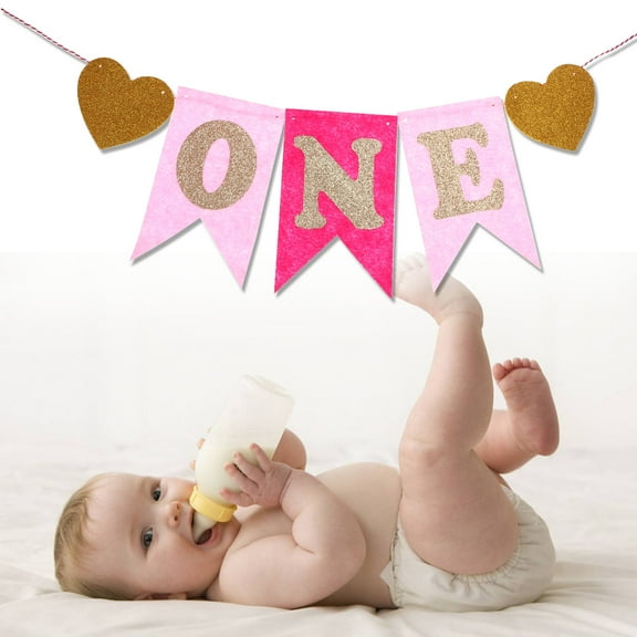 TAILTOSS Pink Nonwovens Felt Birthday Flag for First Birthday Party 1Set