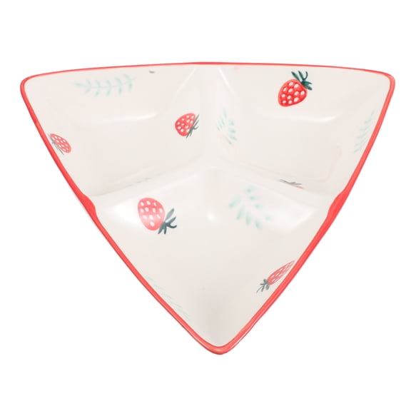 TAILTOSS Red Ceramic Triangular Divided Serving Bowl Plate Set for Dining, Meals, Snacks, and Entertaining