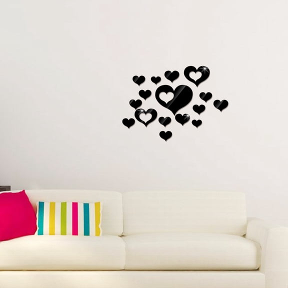 TAILTOSS Red Plastic Love Heart Wall Stickers 1Set for Living Room Wall Art Stickers