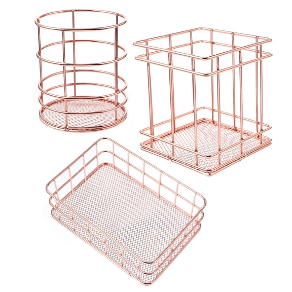 TAILTOSS Rose Gold Storage Baskets and Pen Holders Set of 3 Stainless Steel for Home Desk Organization