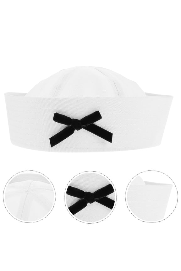 Round White Fabric Sailor Hat for Women 1Pcs for Cosplay and Outdoor Events