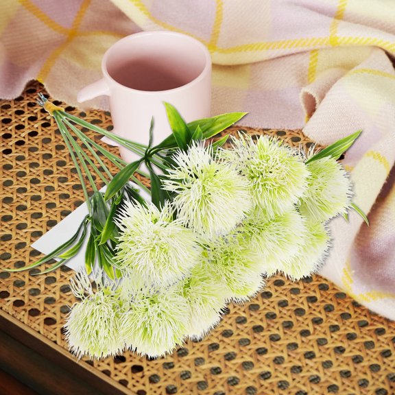 TAILTOSS Set of 10 White Artificial Dandelion Flowers for Home Decor, Plastic Faux Floral Arrangement for Weddings and Events