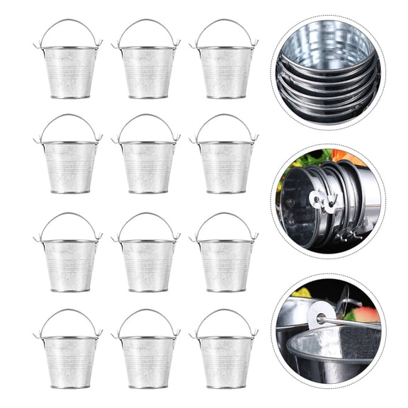 TAILTOSS Small Metal Buckets Set of 12 Mini Pails with Handles for Storage Use Silver Tinplate