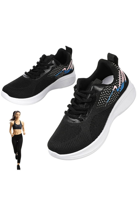 Women Fashion Sports Shoes 1 Pair Black Running Shoes Breathable Mesh Material