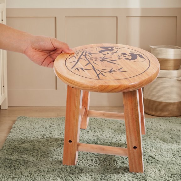 TAILTOSS Wooden Foot Stool with Panda Pattern, Small Step Stool for Bedroom, Entryway, Living Room, Plant Stand or Kids Seat